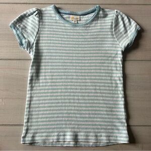 Mini Boden Light Blue & White Striped Pointelle Short Sleeve Tee Shirt